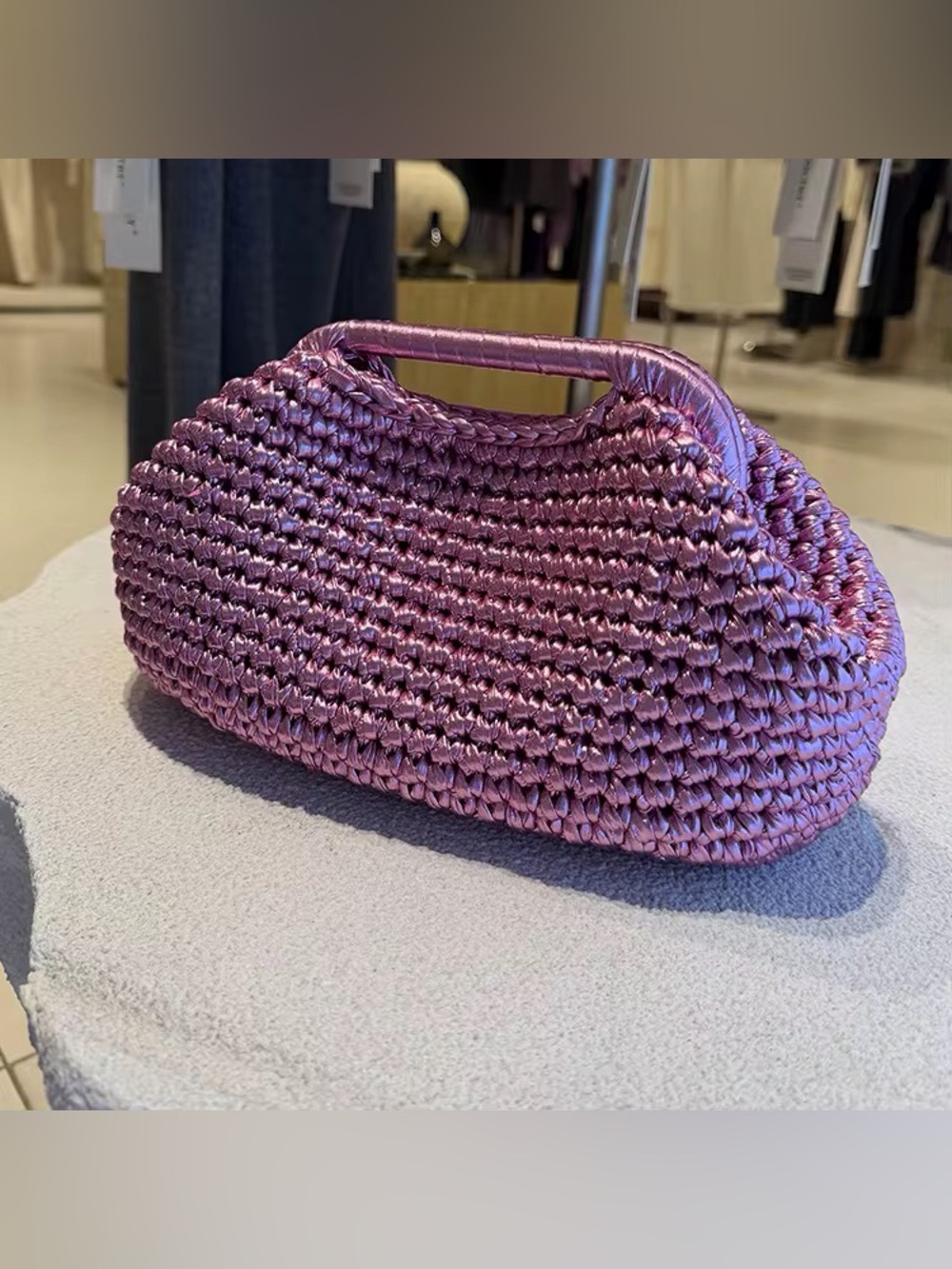 Woven Metallic Purple Top-Handle Women's Bag